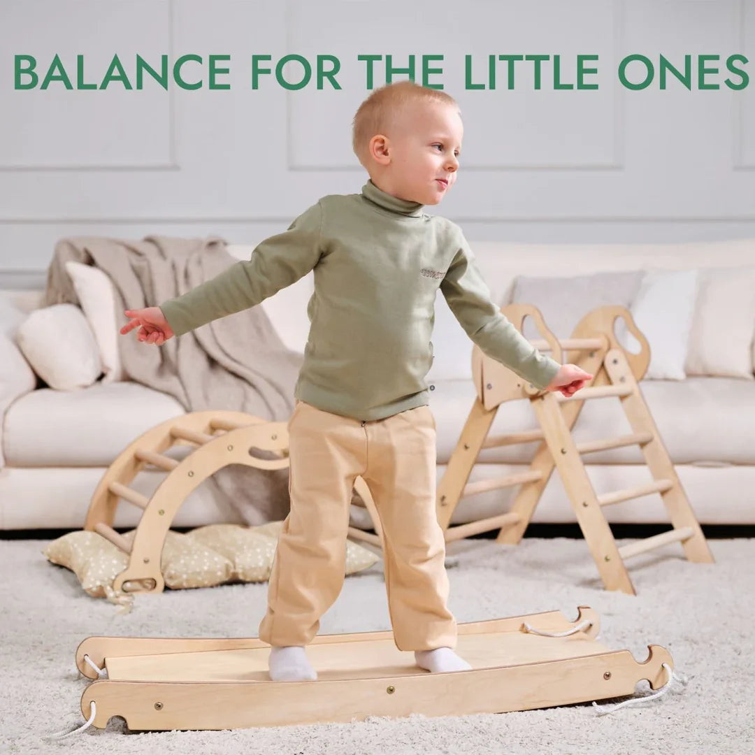 Solid Wood Montessori Climbing Triangle With Arch And Slide Board System
