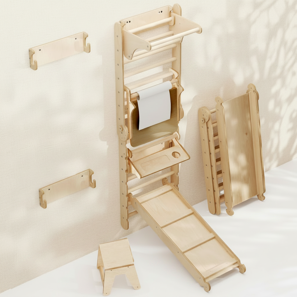 Timber crafted Five in One Montessori Climbing Frame System