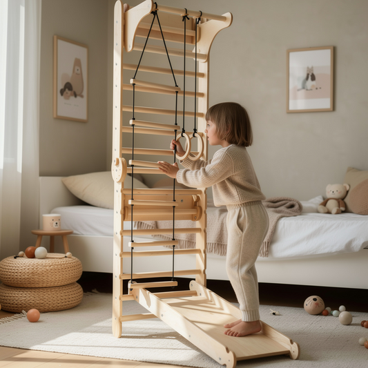 Timber crafted Six in One Montessori Climbing Frame System with Swing