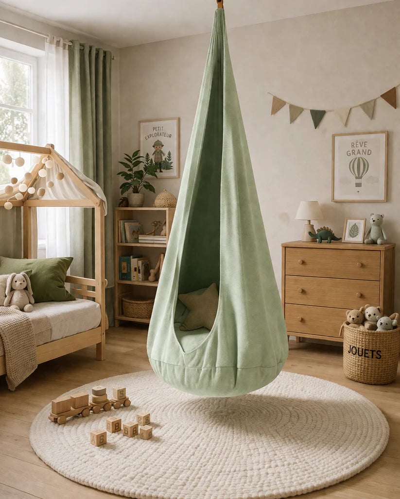 Corduroy Cocoon Swing For Kids - Ceiling Mounted Indoor
